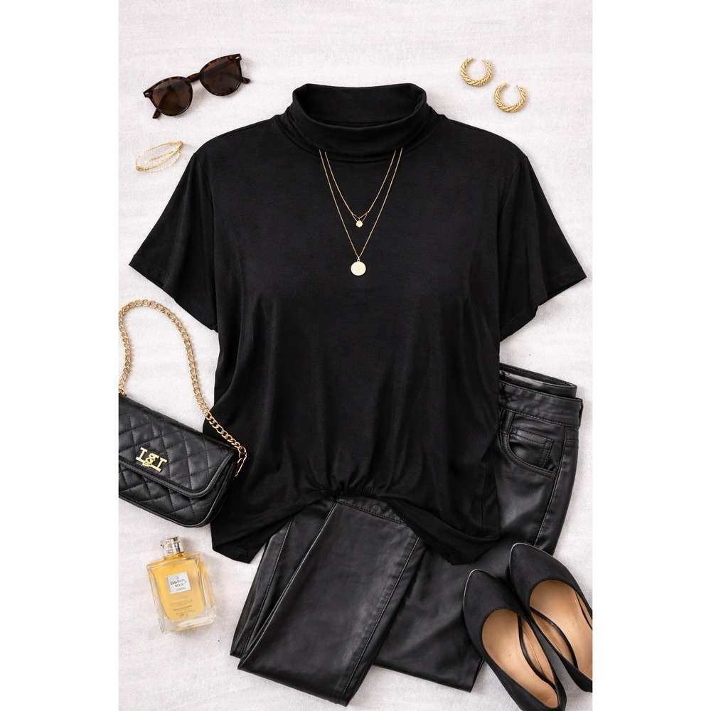 Lauren Ralph Lauren Top Women 3X Black Mock Neck Short Sleeve Minimalist Classic